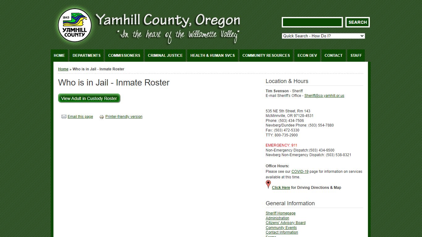 Who is in Jail - Inmate Roster | Yamhill County, Oregon